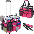 Extra Large Rolling Cleaning Caddy Bag with Detachable, Foldable Trolley Portable Cleaning Cart for Housekeeping Cleaning Caddy with Adjustable Shoulder Strap and Multiple Storage Pockets