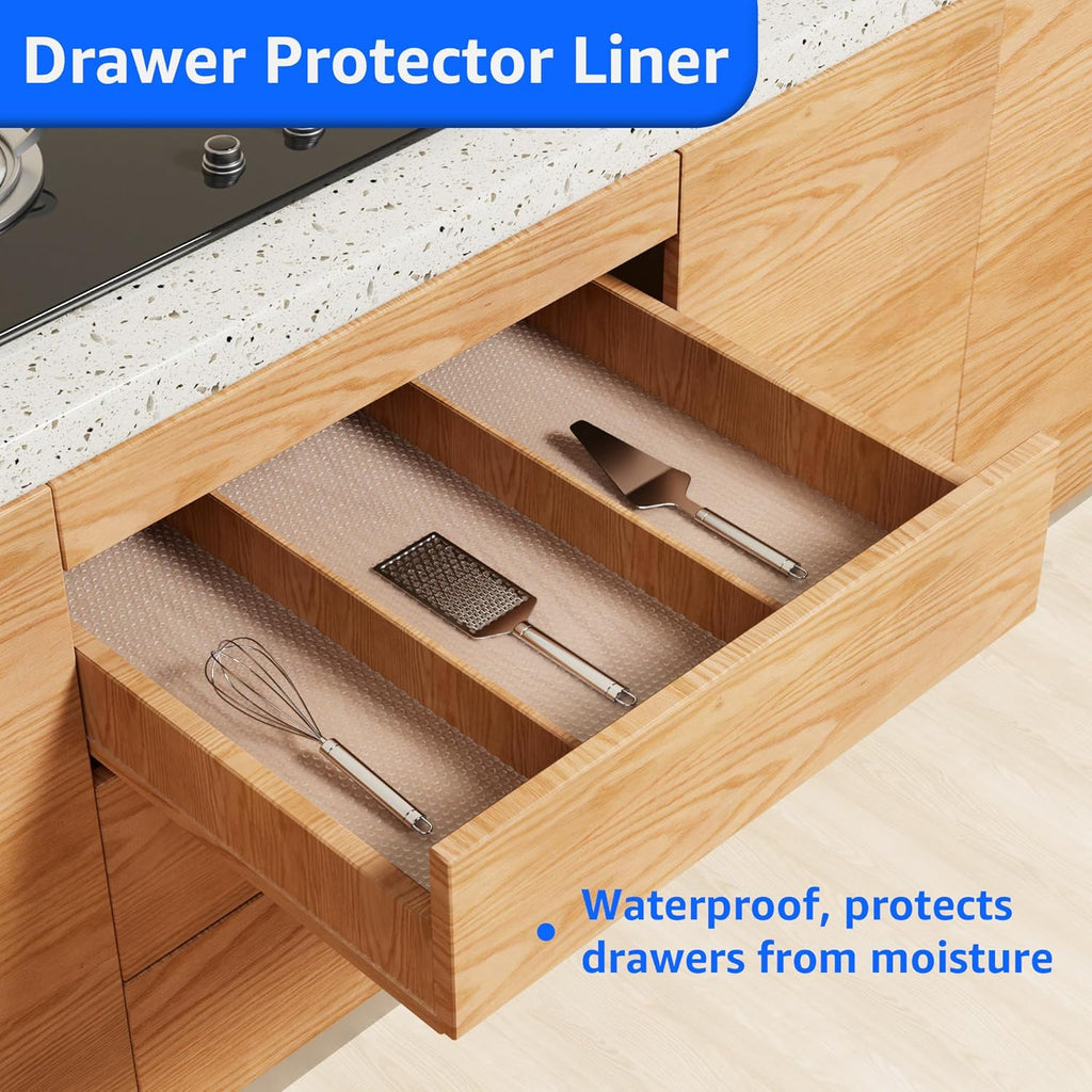 PABUSIOR 8" Clear Cabinet Drawer Liner: Waterproof Non-Adhesive Kitchen Shelf Liner - 8" × 145" Translucent Small Cupboard Mat for Refrigerator Pantry Closet