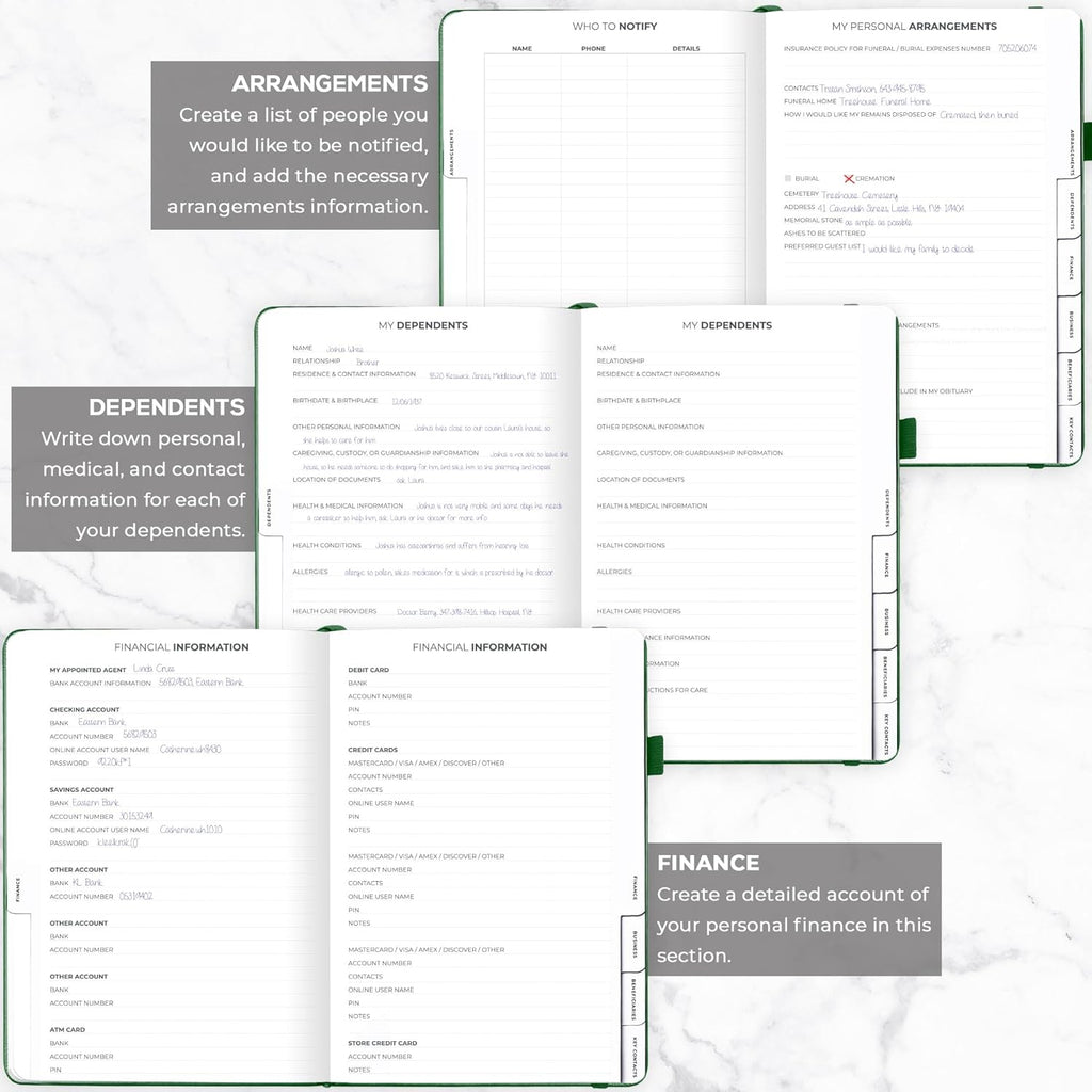 Clever Fox Large End of Life Planner – Guided Final Arrangements Organizer Notebook for Instructions, Beneficiary Info, Will Preparation, Last Wishes & Funeral Planning – 8.5" x 11" (Dark Green)