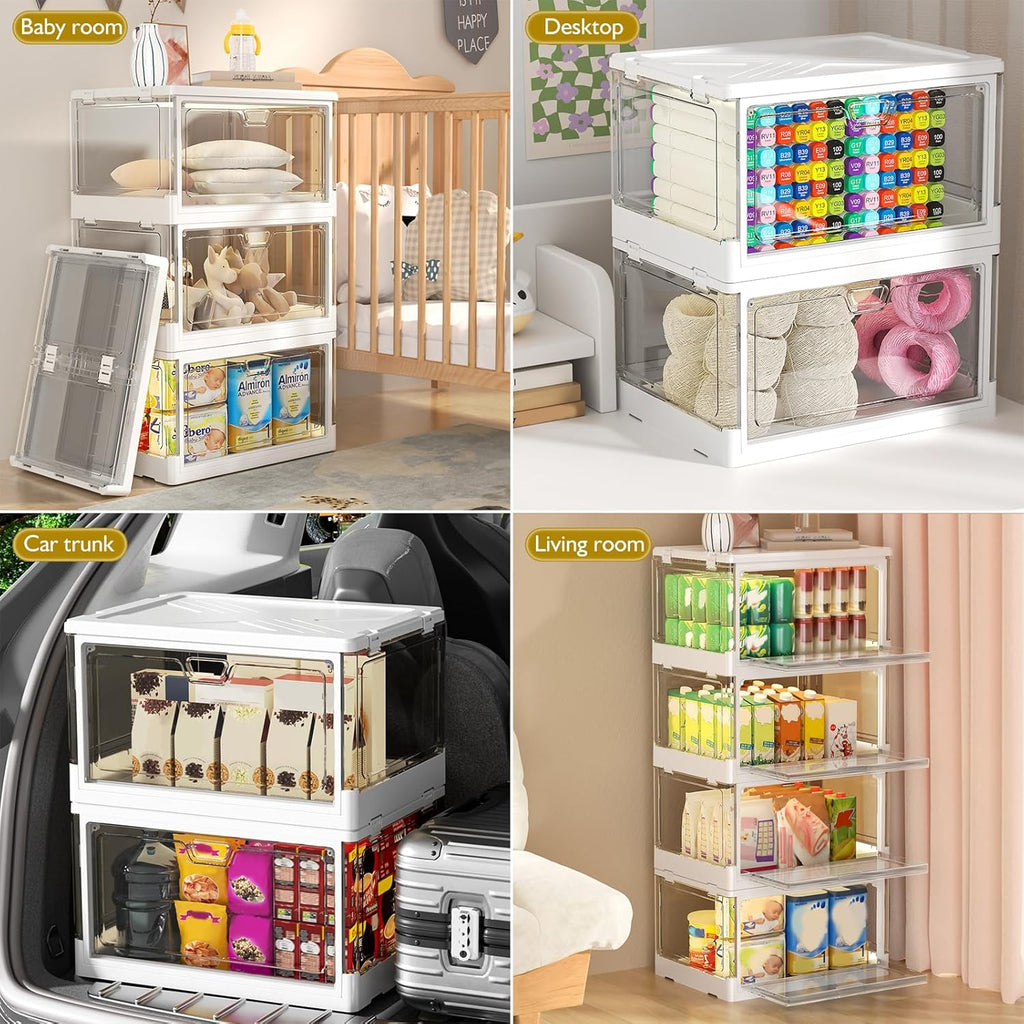 Clear Storage Bin with Lid 3 Pack 【Stackable & Sturdy】 Plastic Multifunctional Folding Storage Bins for Bedroom, Living Room, Study,Room, 23 QT Folding Box with Magnetic Door