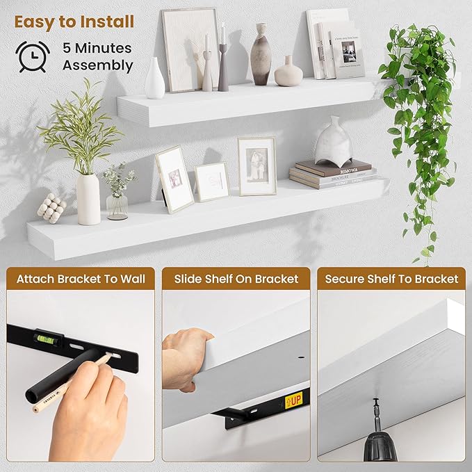 Fun Memories 40 Inch Floating Shelves, Long Wood Wall Shelf Set of 2