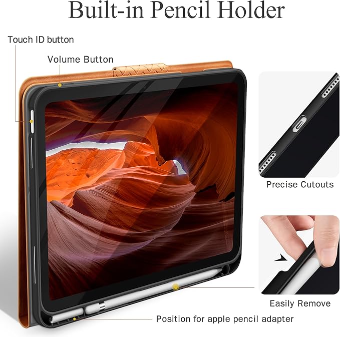 auaua Case for iPad (A16) 11th Generation 11 Inch 2025, iPad 10th Generation 10.9 Inch 2022, with Pencil Holder, Auto Sleep/Wake, Adjustable Stand, PU Leather (Brown)