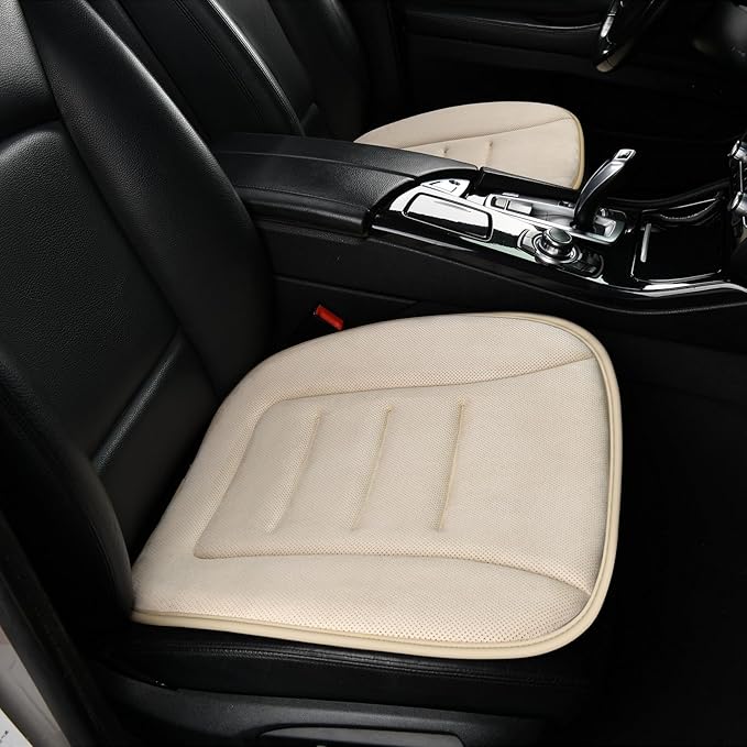 KAYI Car Seat Cushion, Memory Foam Car Seat Cushion, Anti Slip Rubber Bottom Car Seat Cushions for Driving, Suitable for Car and Office Chairs (Cream)