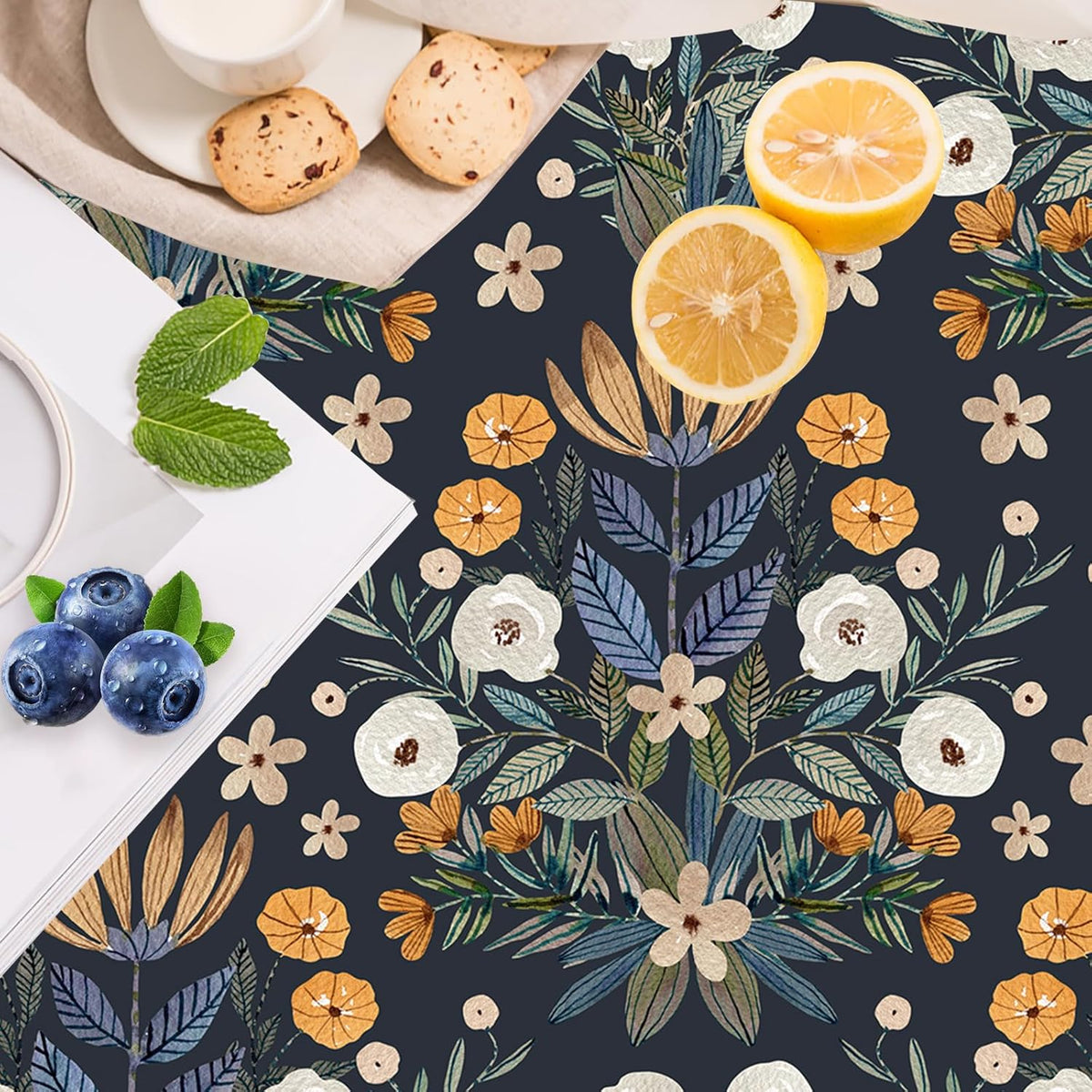 HAOKHOME Shelf Liner and Cabinet Liner Floral, Self-Adhesive Drawer Liners, Peel and Stick Contact Paper for Kitchen Cabinets and Cupboard,Bedroom Drawers, Black/White/Orange 17.3in x 6.5ft