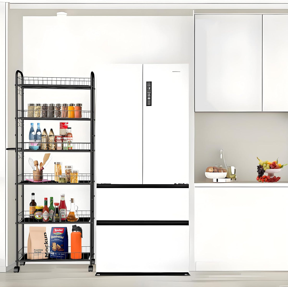 Slim Rolling Cart,6-Tier Storage Cart with Handle, 6in Mobile Shelving Unit with Wheels, Metal Wire Storage Rack with Baskets for Kitchen Bathroom Office Laundry Narrow Piaces