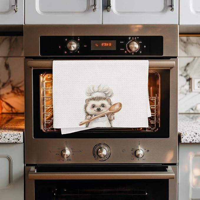 Funny Hedgehog Chef Kitchen Towels, Hedgehog Gifts, Chef Gifts for Women Men, Funny Forest Animal Decorative Dish Hand Tea Towels for Kitchen Bakery, 16x24 Inch