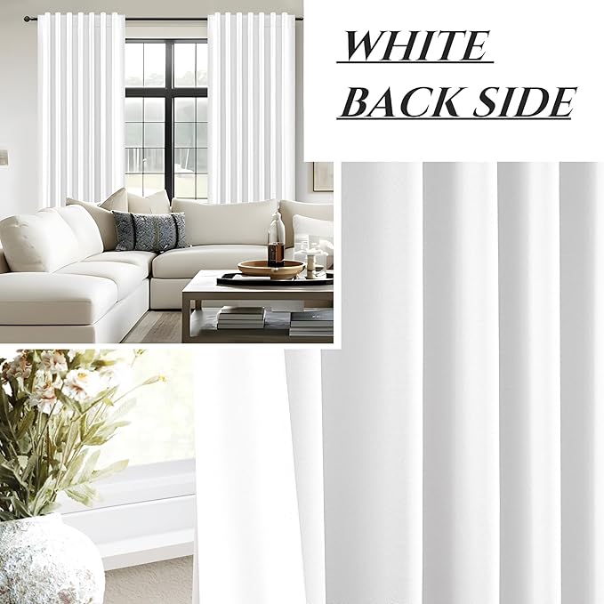 Solid White Blackout Linen Curtains 96 Inches Long