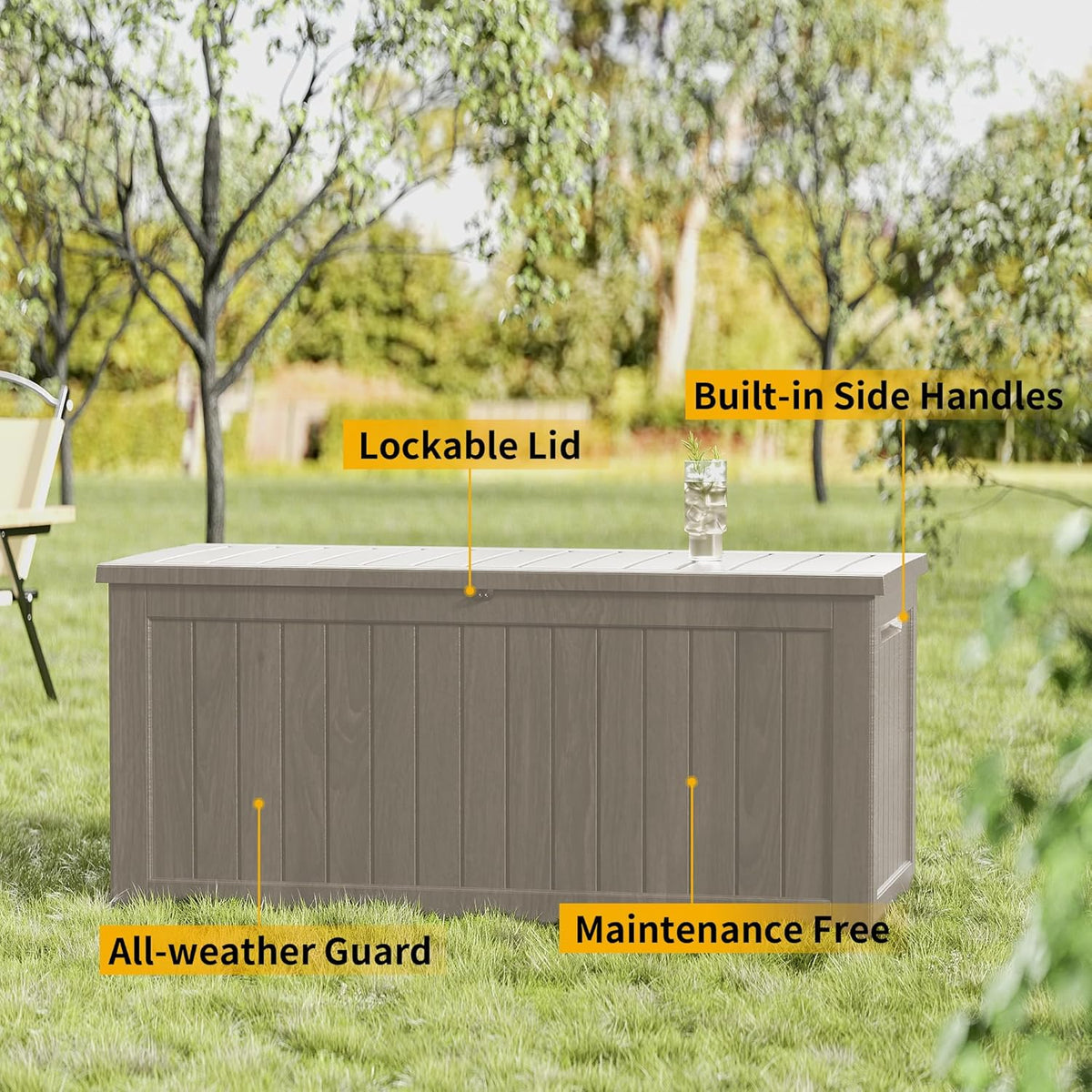 270 Gallon Outdoor Storage Box Waterproof Lockable Resin Deck Box Large, Patio Storage Bin for Pool Accessories Cushion Furniture, Garden Tools, UV-Resistant Outside Delivery Grey