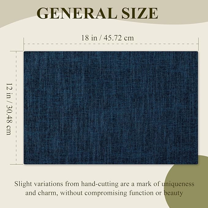 KXN Placemats Set of 6, Dual-Layer Thickened Faux Linen Table Mats, Heat Resistant & Wrinkle-Free, Machine Washable Cloth Place Mats for Kitchen Dining Indoor Outdoor (Navy Blue)