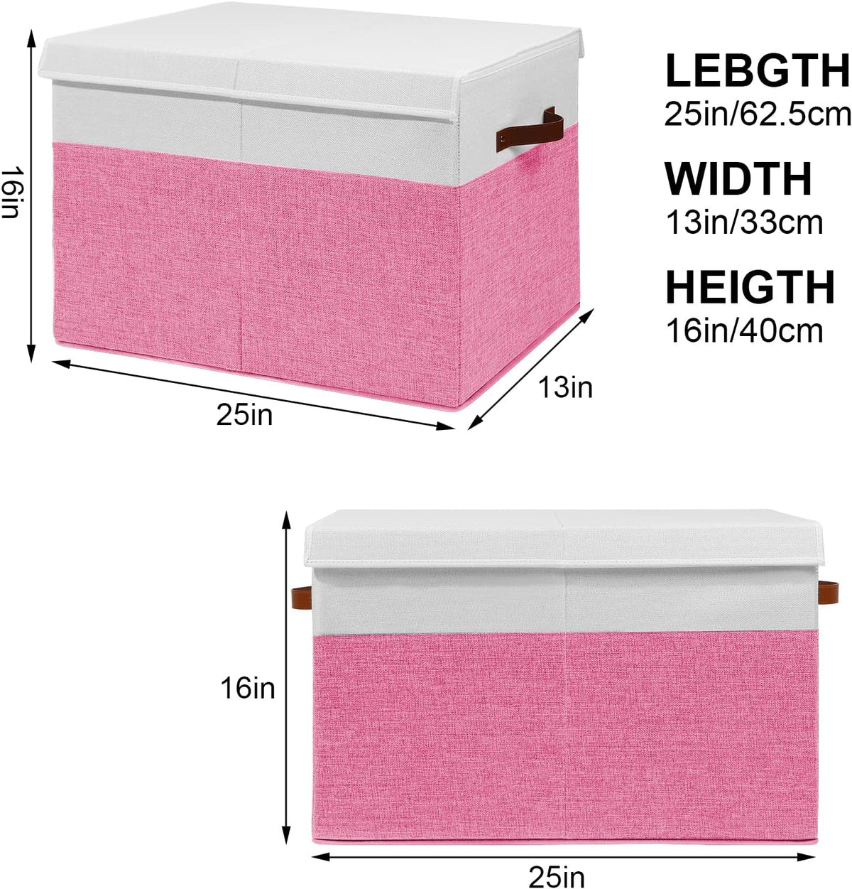 Large Toy Box with Lid, Sturdy Toy Storage Chest Bin Boxes Organizer Basket with Dividers for Toddlers, Kids, Boys, Girls, Nursery, Closet, Bedroom, Playroom 25"x13" x16" (Pink and White)