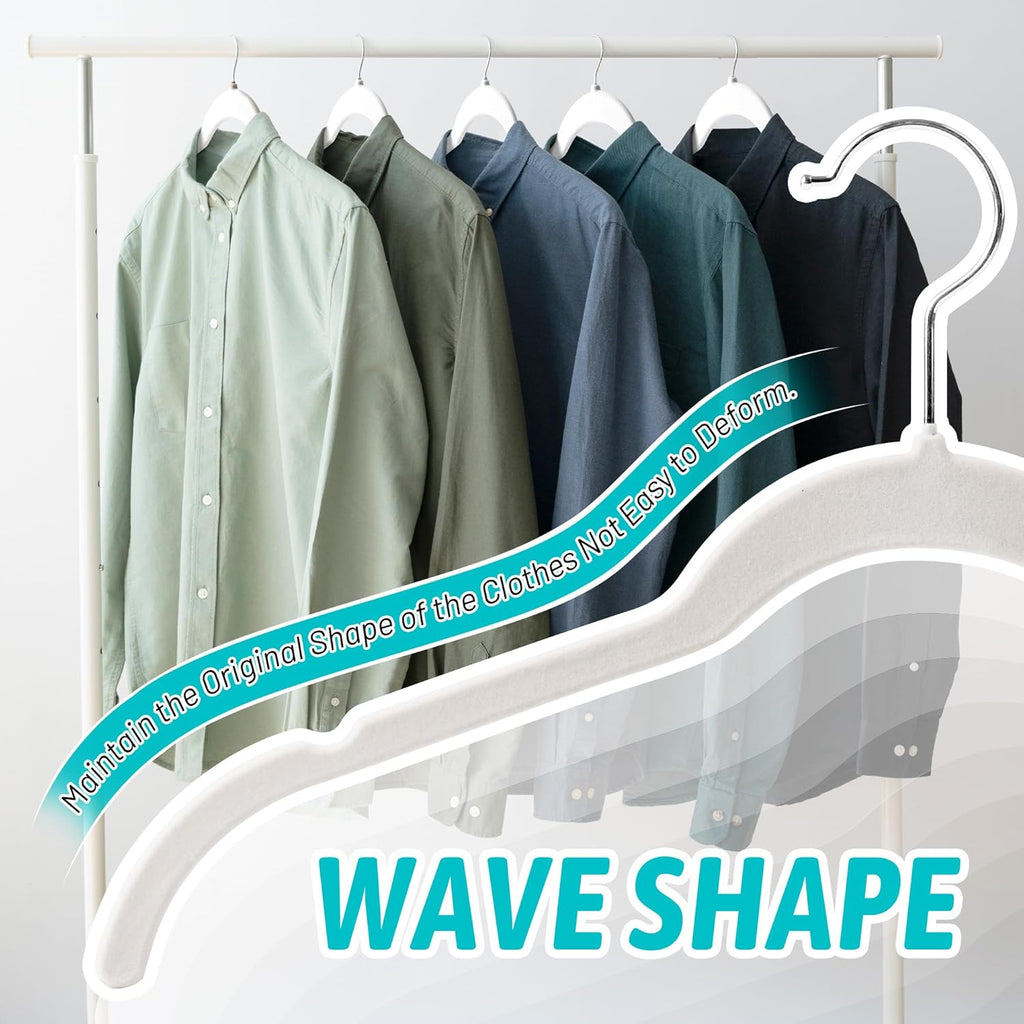 Premium Velvet Shirt Hangers 30 Pack, Non-Slip 360° Swivel Hook Slim Felt Hanger, Space Saving Flocked Hangers for Tank Tops, Blouses, Strappy Dresses(White)