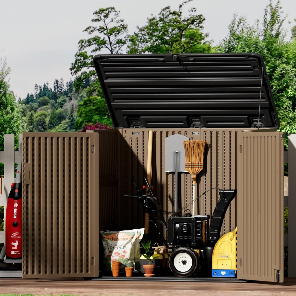 Resin Outdoor Storage Shed, Outdoor Storage Box Waterproof for Garden Tools, Patio Furniture, Trash Cans, Garage Storage, Lockable