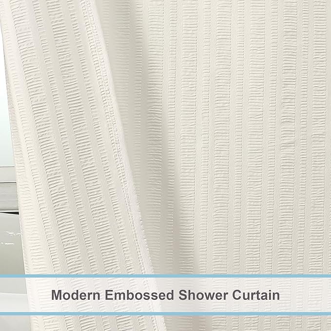 Aiyufeng Extra Long Cream Shower Curtain 96 Inch Long, Embossed Texture Fabric Bathroom Shower Curtain, Large Hotel Bath Curtain with 12 Holes, 72x96
