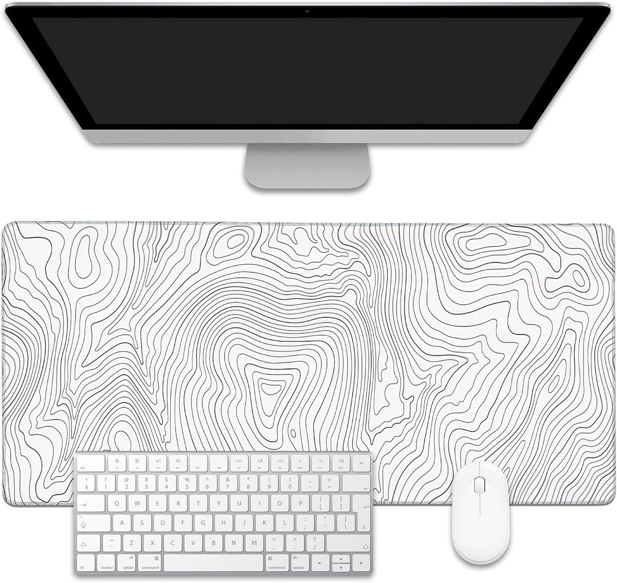 Mouse Pad,Topographic Line Desk Mat for Desktop,Desk Pad with Non-Slip Base and Stitched Edge,Extended Mousepad for Office and Home 35.4X15.7 Inch