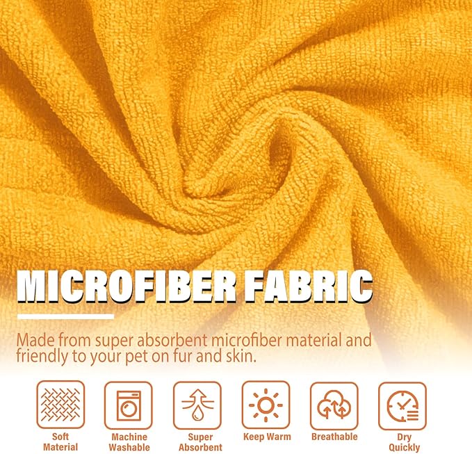 HhiMyOct Dog Robe - Fast Drying Towel - Microfiber Super Absorbent Pet Bathrobe, Adjustable Collar & Belly Strap (Yellow, Large)