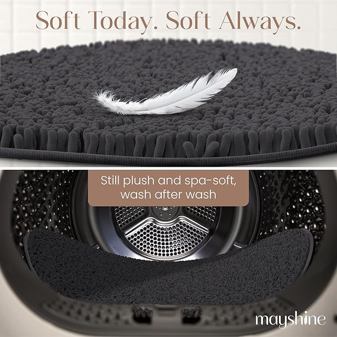 MAYSHINE Round Area Rug Set for Bathroom | Soft Plush Chenille Bath Mat, Water Absorbent Non-Slip Bathroom Rug | Washable Shag Carpet, Bedroom, or Home Décor | 48"x48" (Round) | Charcoal Gray