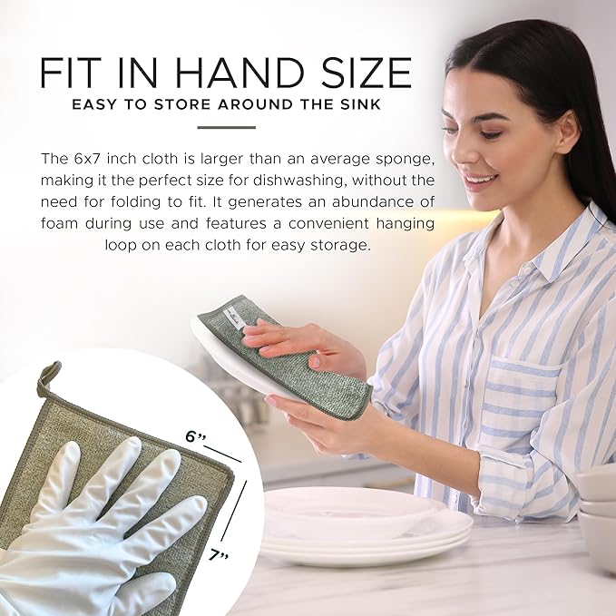 Whiffkitch Dishcloths Dishrags for Kitchen and Household Cleaning 6x7 6-Pack Non-Scratch 2-Ply Weave, Rayon Derived from Bamboo, Absorbent, Washable, Long-Lasting