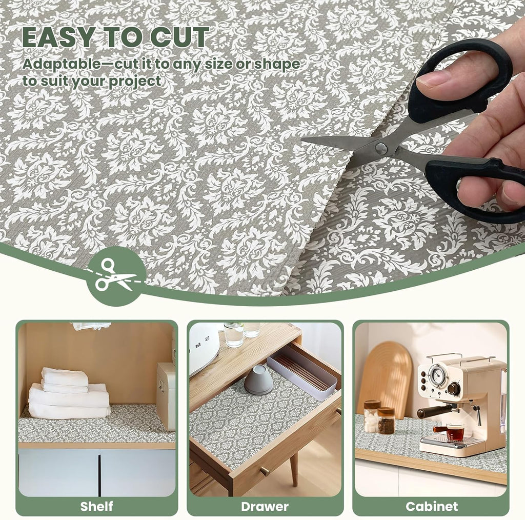 Drawer Liner and Shelf Liner for Kitchen Cabinet Liner Non-Adhesive Non-Slip Shelf Paper, Thick Strong Grip Waterproof Easy to Clean for Shelves, Cupboard, Desks, Baroque Pattern, 12 in x 10 FT