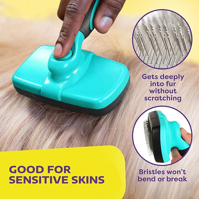 Hertzko Dog Brush for Shedding - Self Cleaning Slicker Brush for Dogs and Cats - Gently Removes Loose Hair, Tangles, and Dirt - Grooming Comb Suitable for Long or Short Coats - Aqua