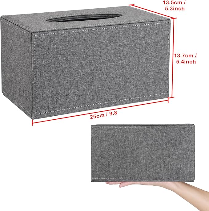 Sumnacon Tissue Box Cover Rectangular Tissue Box Holder Linen Tissue Box with Magnetic Bottom Decorative Grey Tissue Box for Bathroom Toilet Living Room Table Desk Office Car, Large
