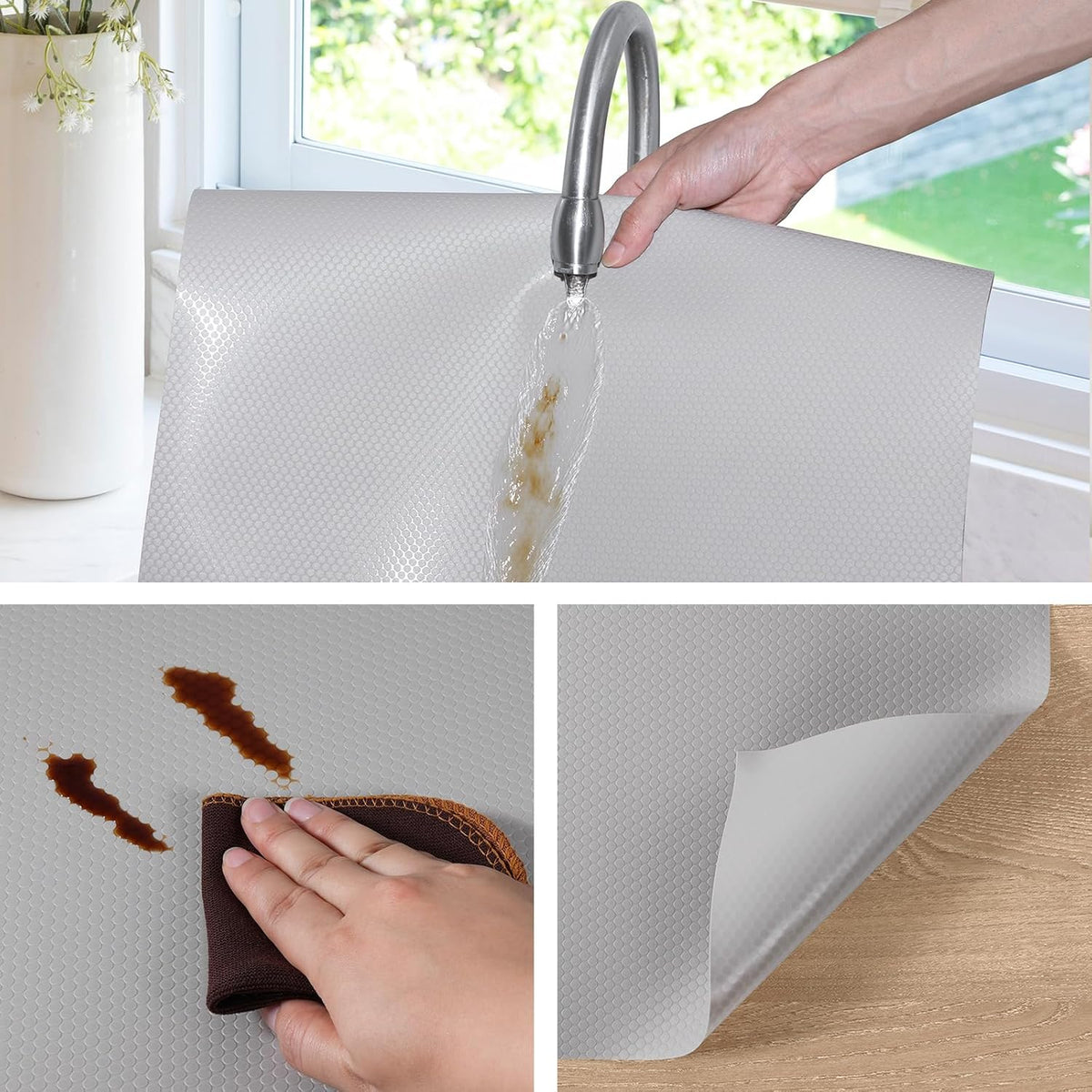 Light Gray Shelf Liners for Kitchen Cabinets Non Adhesive Drawer Liner for Bathroom Waterproof Refrigerator Liners for Shelves Fridge Plastic Mats Cabinet Cupboard Liner 23.6 x 78.7 Inches