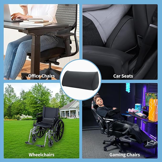 Lumbar Support Pillow for Car Seat and Office Chair, Gaming Chair, Ergonomic Memory Foam Back Cushion Lower Back Pain Relief, Luxury Leather Back Support Pillow, Black, 1 Pack
