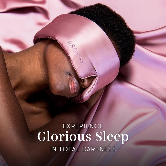 DROWSY Silk Sleep Mask - Face-Hugging, Padded Cocoon for Luxury Sleep in Total Darkness - 100% Pure Mulberry Silk (Damask Rose)