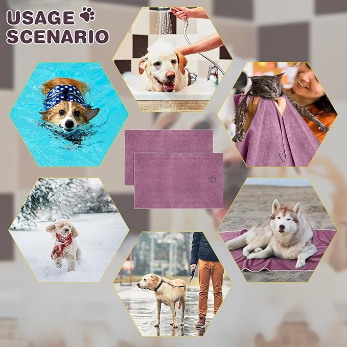 Chumia 4 Pack Dog Towels for Drying Large Microfiber Grooming Tools Absorbent Soft Bath Supplies with Embroidered Paw for Small Medium Pet Products(30 x 50 Inch,Purple)