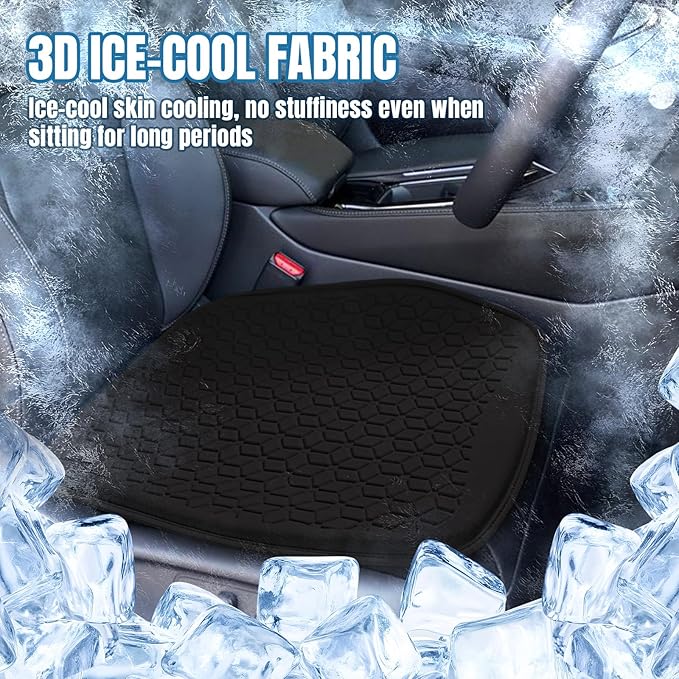 wuyaoyao Thin Gel Car Seat Cushion, Breathable Cooling Seat Cushions for Cars, Non-Slip & Comfortable Automotive Front Seats Cushion Pad for Driver, Chair Protector for Vehicle, Home, Office (Black)