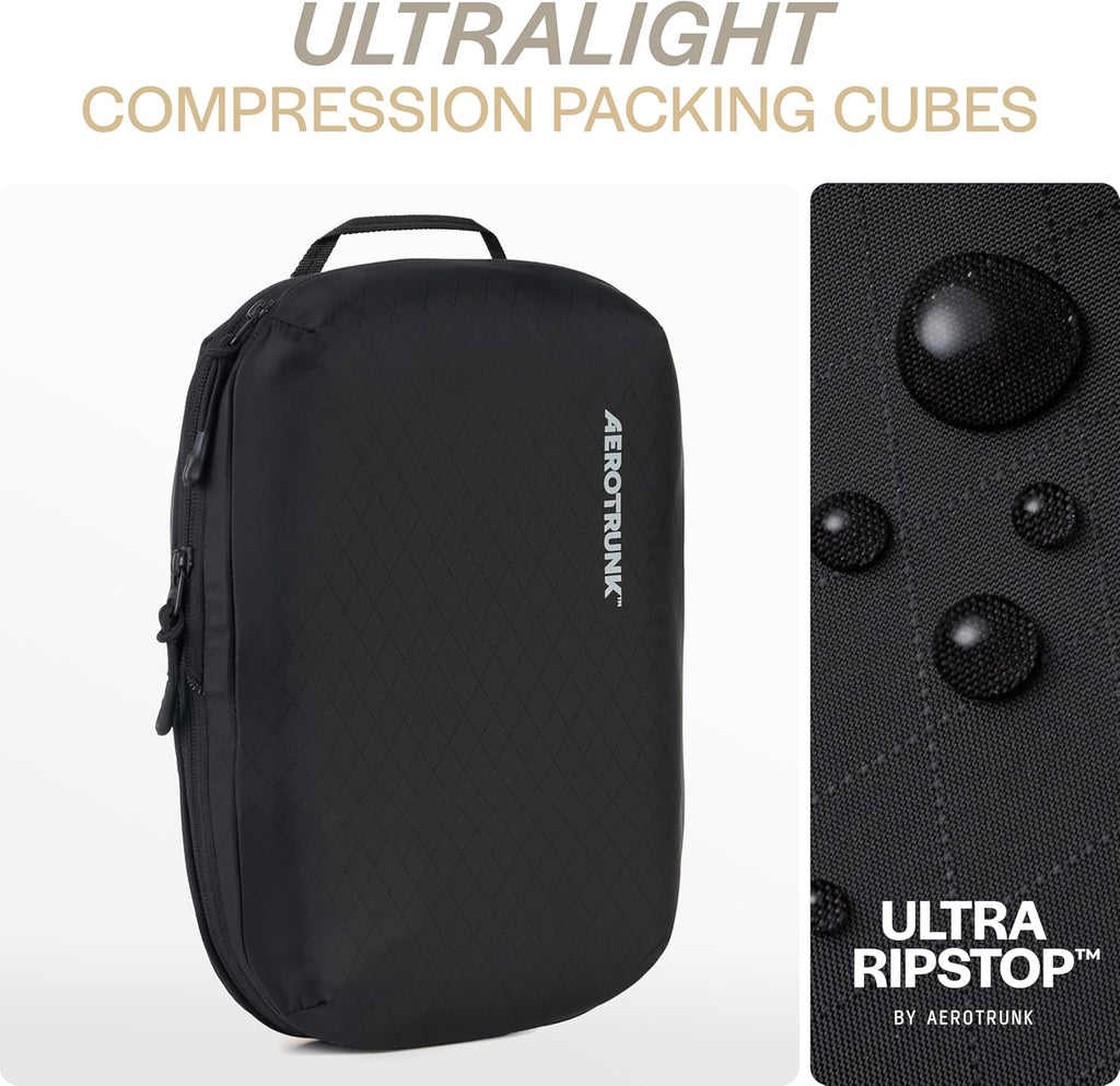 Aerotrunk Ultralight Compression Packing Cubes - Lightweight Travel Organizers for Suitcases and Luggage (3-Pack, Black)