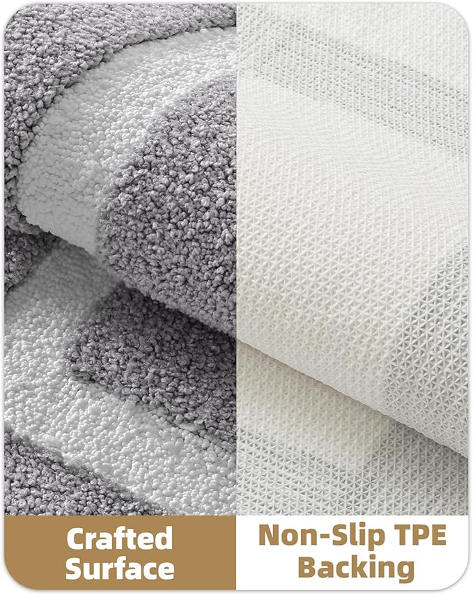 Color&Geometry Bathroom Rugs, Water Absorbent and Quick Dry Microfiber Bath Rugs-20"x32", Non-Slip, Machine Washable, Extra Soft Plush Bath Mats for Bathroom, Laundry Room, Light Grey White