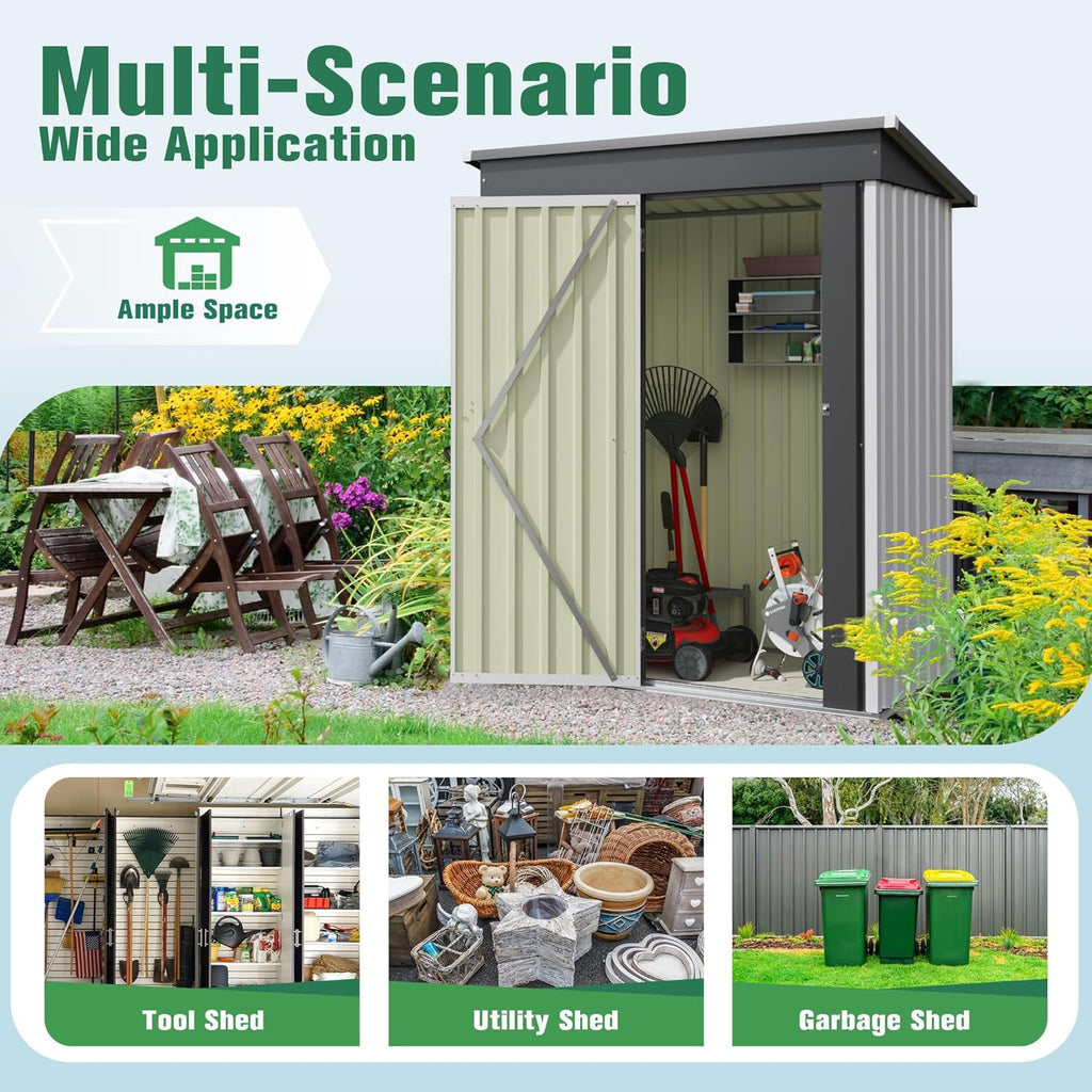 Flamaker 5x3 FT Storage Shed Waterproof Metal Garden Shed with Lockable Door Utility Tool Shed Outdoor Storage for Backyard, Patio and Lawn, White