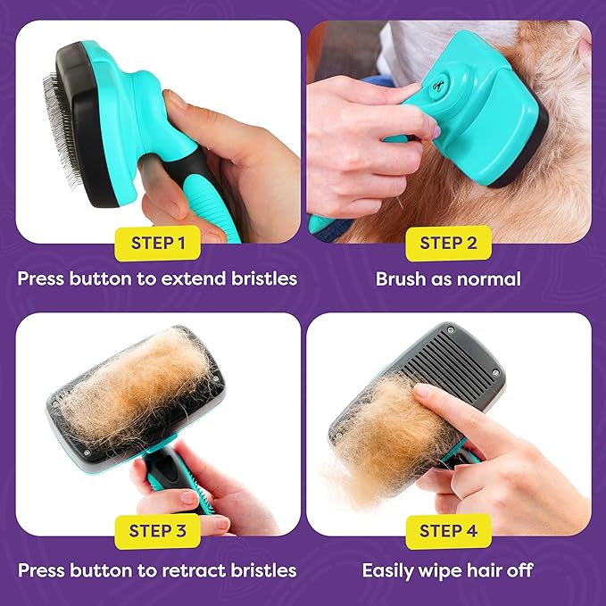 Hertzko Dog Brush for Shedding - Self Cleaning Slicker Brush for Dogs and Cats - Gently Removes Loose Hair, Tangles, and Dirt - Grooming Comb Suitable for Long or Short Coats - Aqua