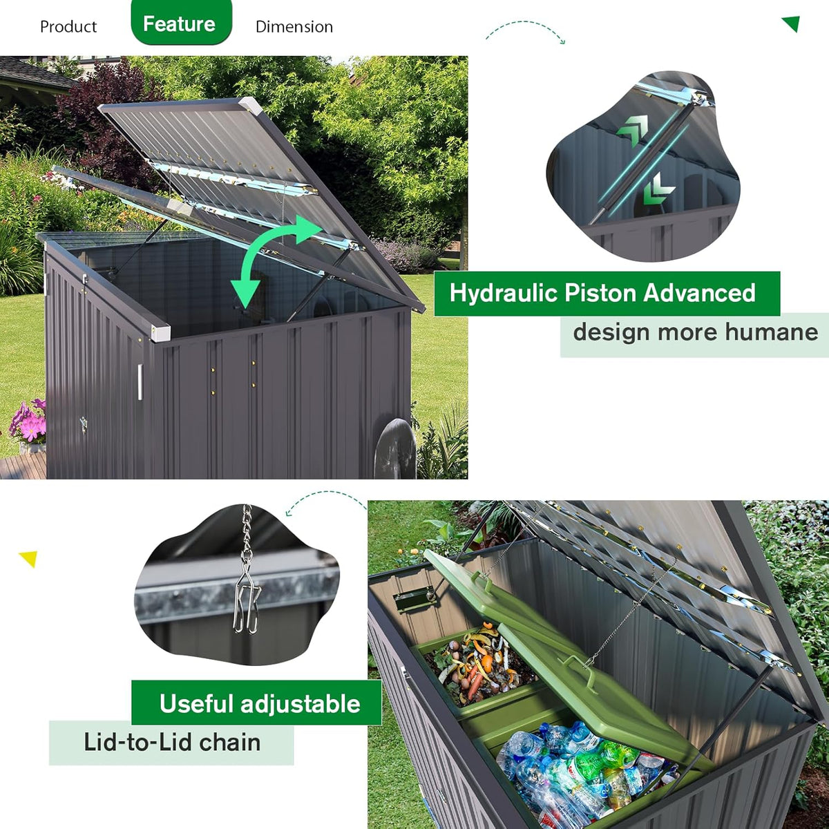 AECOJOY Outdoor Trash Can Storage Shed, 46 Cu.Ft Outside Garbage Can Storage Shed, Dark Grey Outdoor Horizontal Storage Cabinet Waterproof, Bike Sheds & Outdoor Storage Clearance