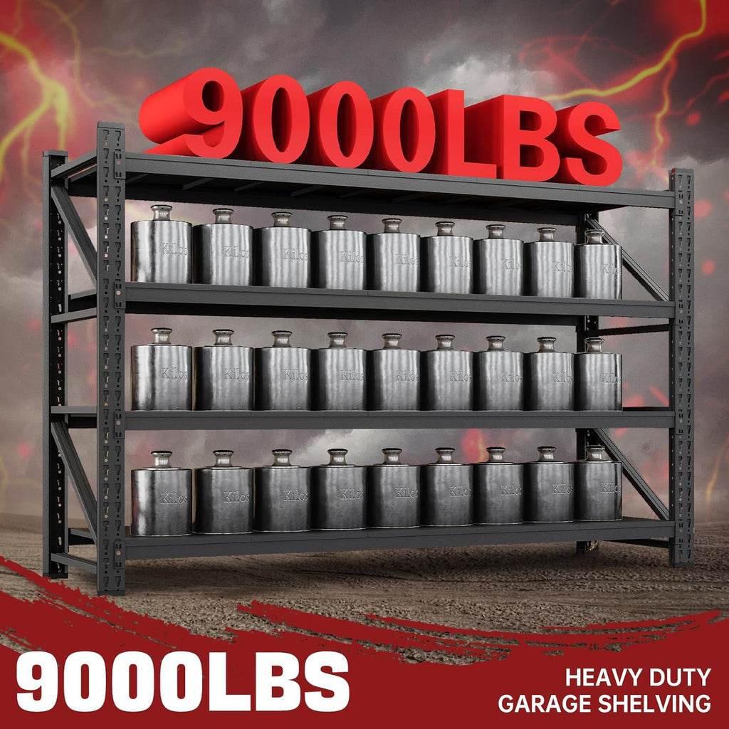 9000LBS Storage Shelves, 75" W Garage Shelving Heavy Duty Metal Adjustable Garage Shelves, Shelving Units Industrial Shelving for Warehouse, 75" W x 24" D x 70" H, Black