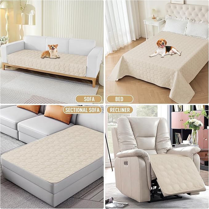 ZNSAYOTX Ultimate Cozy Blankets (82"x120") 100% Waterproof Bed Mat Blanket for Dog Pets, Couch Sofa Protector with Non-Slip Back Washable Durable, Pee Scratch Proof Easy to Clean (Beige)