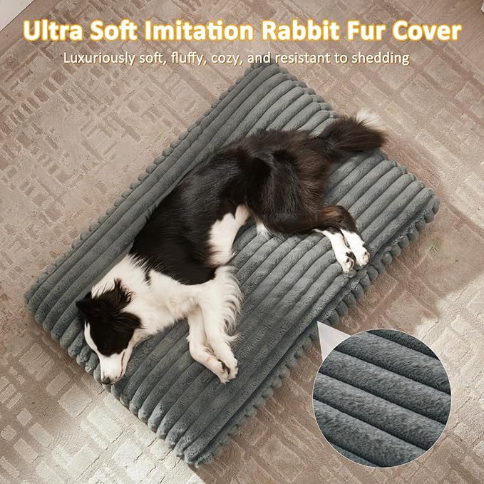 Dog Beds Large Sized Dog, Flat Pet Beds with Removable Washable Cover, Pet Mat Cute Pet Crate Bed Thick Shredded Chopped Crate Foam & Anti Slip Bottom for Indoor, 35"x23"x4" Grey
