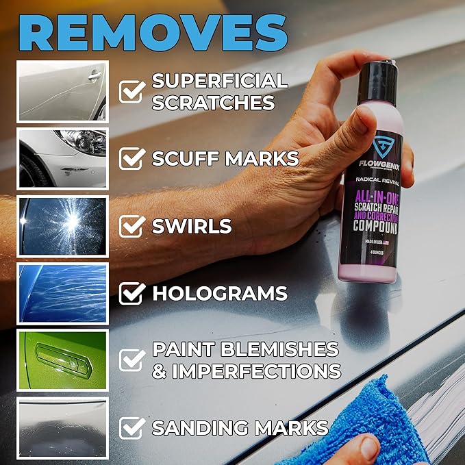 Instant Car Scratch Remover for Vehicles, All-in-One Car Paint Scratch Repair and Polishing Compound (4 oz) - Incl. Microfiber Applicator and Microfiber Towel