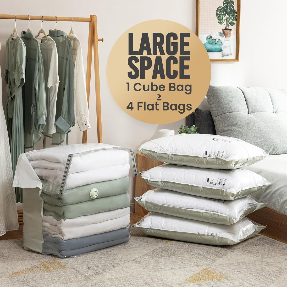 TAILI Vacuum Storage Bags 4 Pack, Extra Large Cube (40x28x18x18 Inch), Supe Jumbo Vacuum Seal Bags for Bedding Comforter, Blanket, Closet Space Saving, Cream