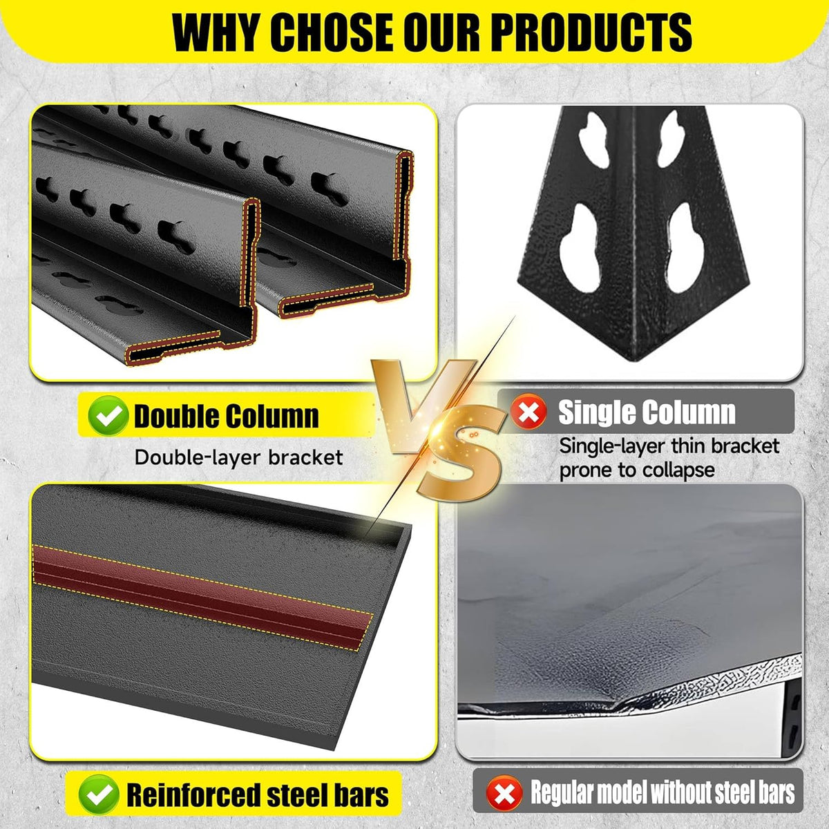 Storage Shelves, Garage Metal Shelving Unit, Adjustable, Double-Layer Column with Reinforced Ribs, Heavy-Duty, Capable of Bearing 600-3600 lbs (Black, 77 * 45 * 18, 6-Tier)