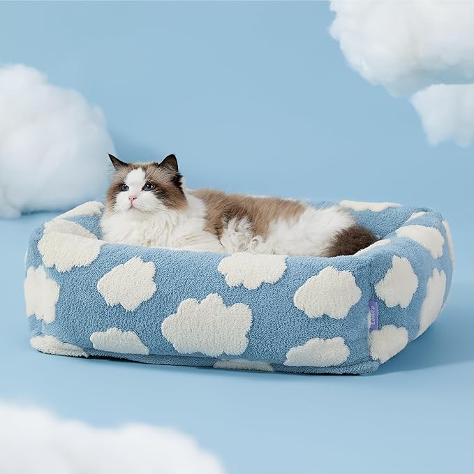 LE SURE Cute Dog Bed for Small Dogs & Cats- Washable Puppy Beds,Cozy Rectangle Orthopedic Pet Sofa with Jacquard Shaggy Plush & Anti Slip Bottom,20x19x6inches