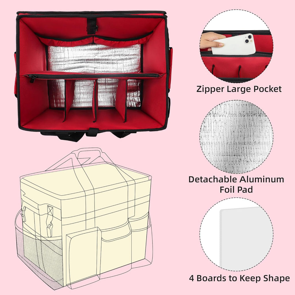 Rolling Cleaning Caddy Bag with Wheels, Large Cleaning Cart Detachable Trolley, Cleaning Bags for Housekeepers With Shoulder Strap & Multi Pockets for Cleaning Tools Storage (Red)