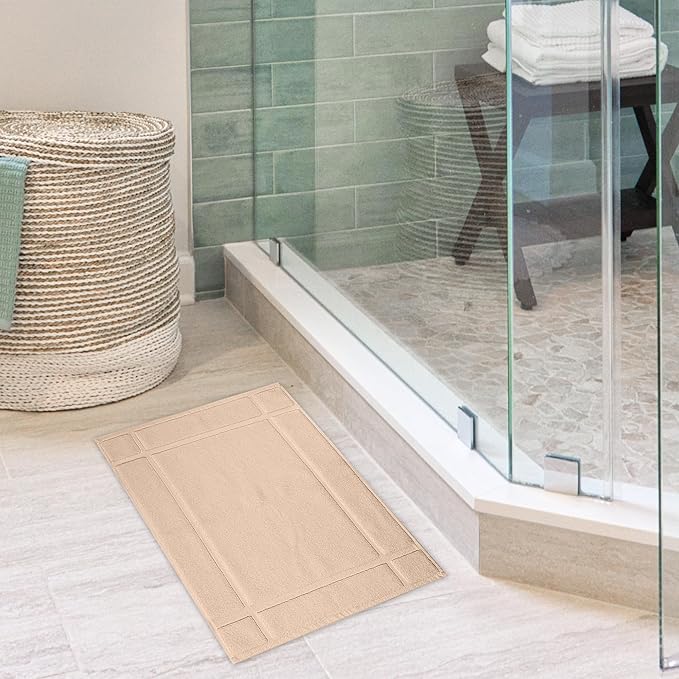 Ample Decor 100% Cotton Bath Mats 34 x 20 Inches, Quick Dry, 1350 GSM Banded Border Shower Bathroom Floor Mat, Not Bathroom Rug - Beige, Pack of 6