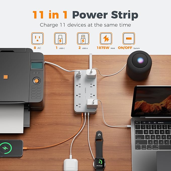 TESSAN Flat Plug Extension Cord 6 FT, Surge Protector Power Strip