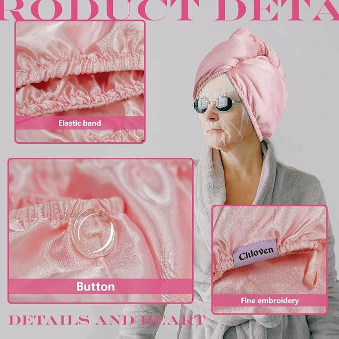Chloven Satin Hair Towel Wrap - Satin Silk Hair Wrap for Sleeping, Large Hair Wrap Towels with Scrunchies, Anti Frizz Hair Drying Towel Wrap for Women Girls,Ultra-Fine Hair Towel Wrap for Long Hair