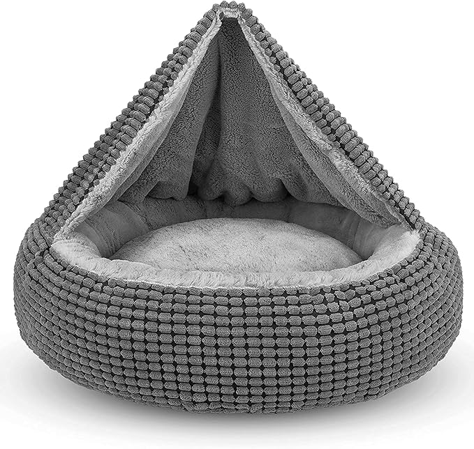 SIWA MARY Dog Bed with Attached Blanket for Small Dogs or Cats, Soft Plush Cozy Donut Cuddler Hooded Pet Beds Washable. Round Puppy Bed Orthopedic, Calming Cat Cave Bed. Anti-Slip Bottom 26inch