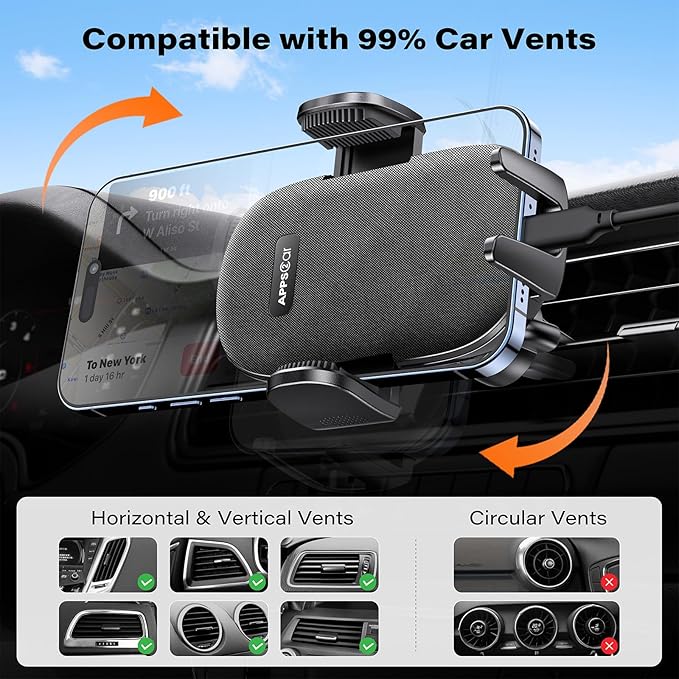 APPS2Car Suction Cup Phone Mount, Windshield/Dashboard/Air Vent Car Phone Holder Mount with Sticky Gel Pad, Compatible with iPhone, Samsung, All Cellphone, Thick Case Friendly