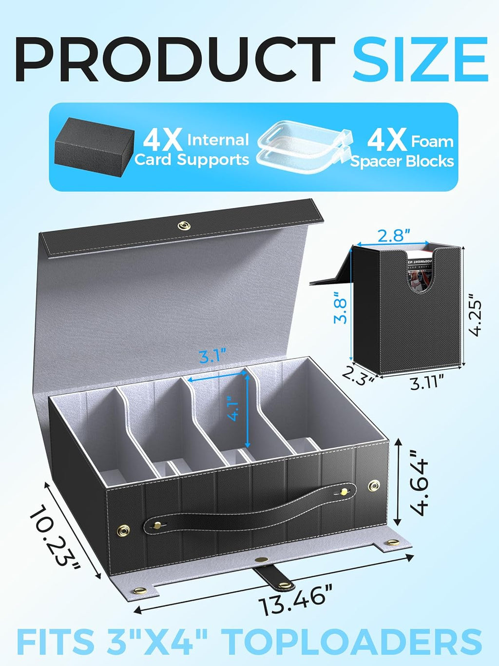 Top Loader Compatible Trading Card Storage Box with Handle, Small Case & Dividers - 2000+ Capacity Magnetic Deck Box for MTG Commander, for TCG, Sports Cards & Collectibles, Black Grey