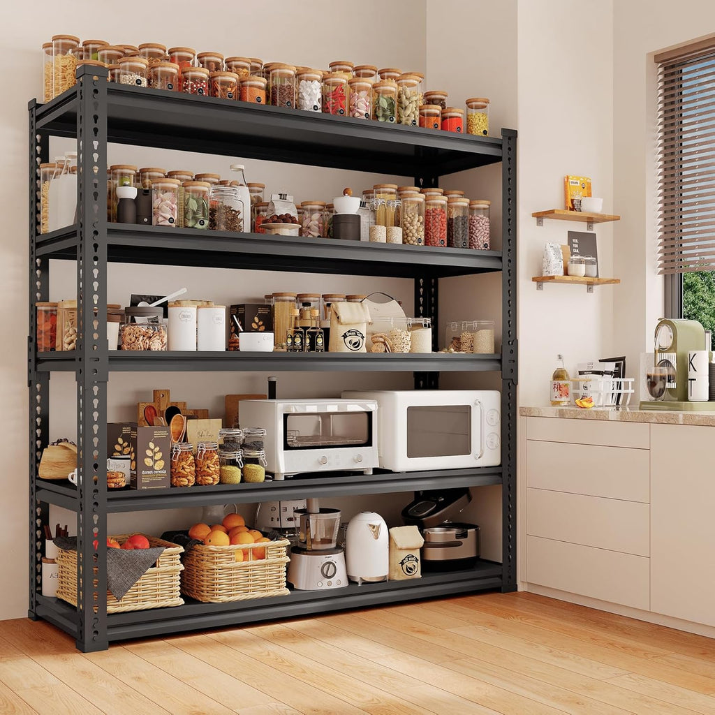 Heavy Duty Garage Shelving Unit 3000LBS, Adjustable 5-Tier Storage Rack with Boltless Design, 72" H X 45.2" W X 18.9" D Aluminum Metal Shelves for Basement, Garage & Warehouse Storage