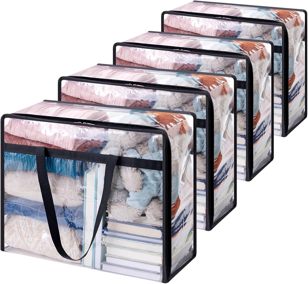 Lifewit 4 Pack Clear Clothes Storage Bags, 40L Plastic Blanket Storage Bag, Vinyl Foldable Moving Bags with Zipper, Closet Organizers and Storage Containers for Bedding, Duvet, Comforter
